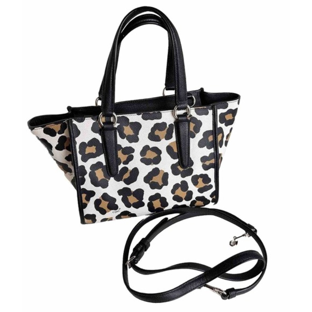 Coach Mollie Tote 25 Leopard Print Coated Canvas Crossbody Handbag White‎ 41-13 - Picture 11 of 12